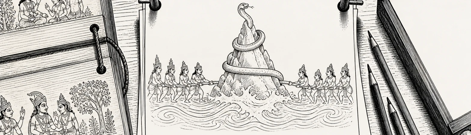 Pen-and-ink drawing for the Puranas pursuit.